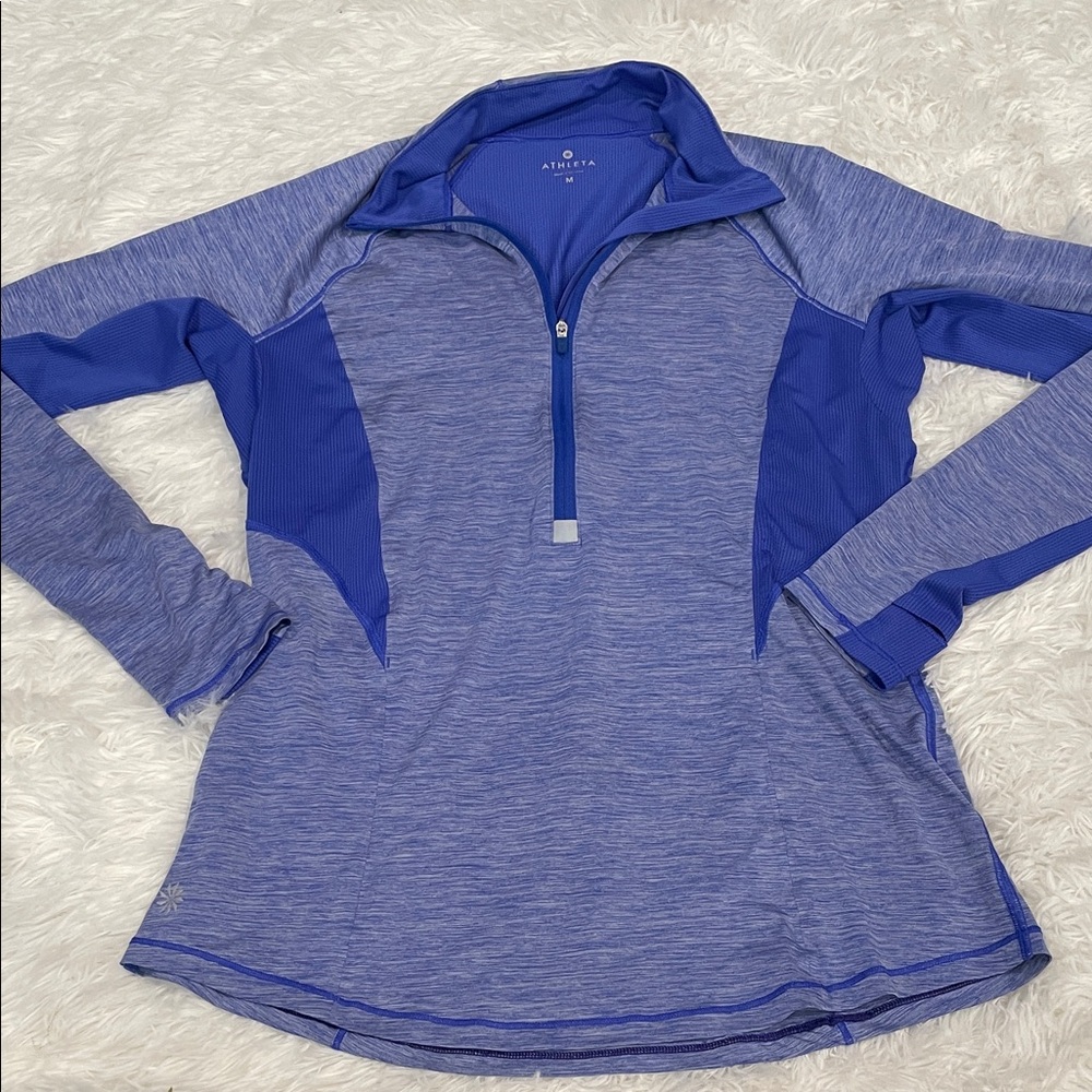 Athleta Women's Heathered Blue Quarter-Zip Sweatshirt